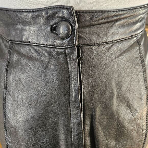 SYNERGY Black Genuine Leather Midi Pencil Skirt Classic Vintage Womens Size 12 - Picture 7 of 16